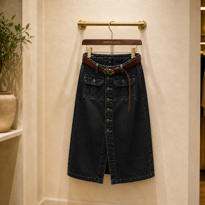 The Marlow Button-Front Denim Midi Skirt