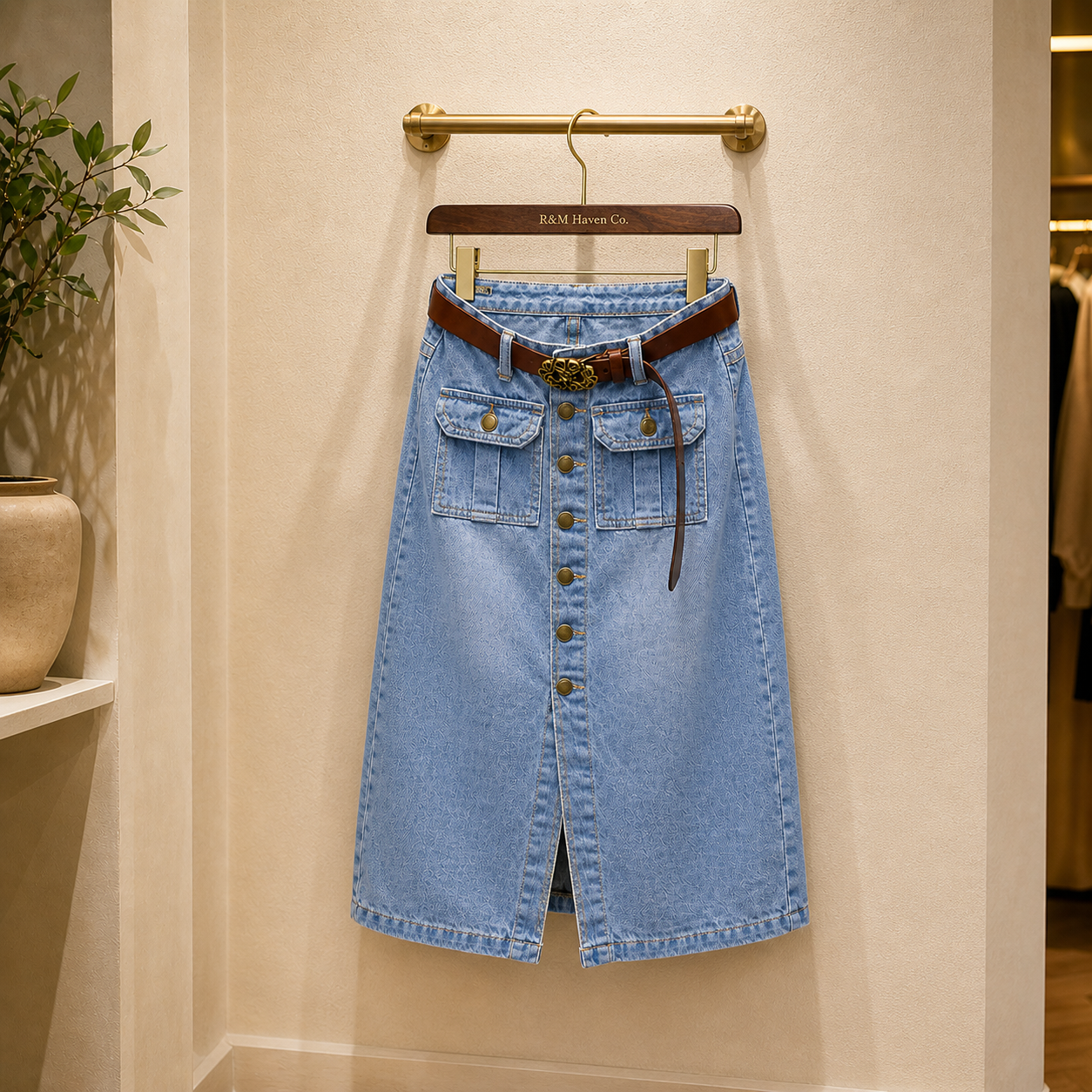 The Marlow Button-Front Denim Midi Skirt