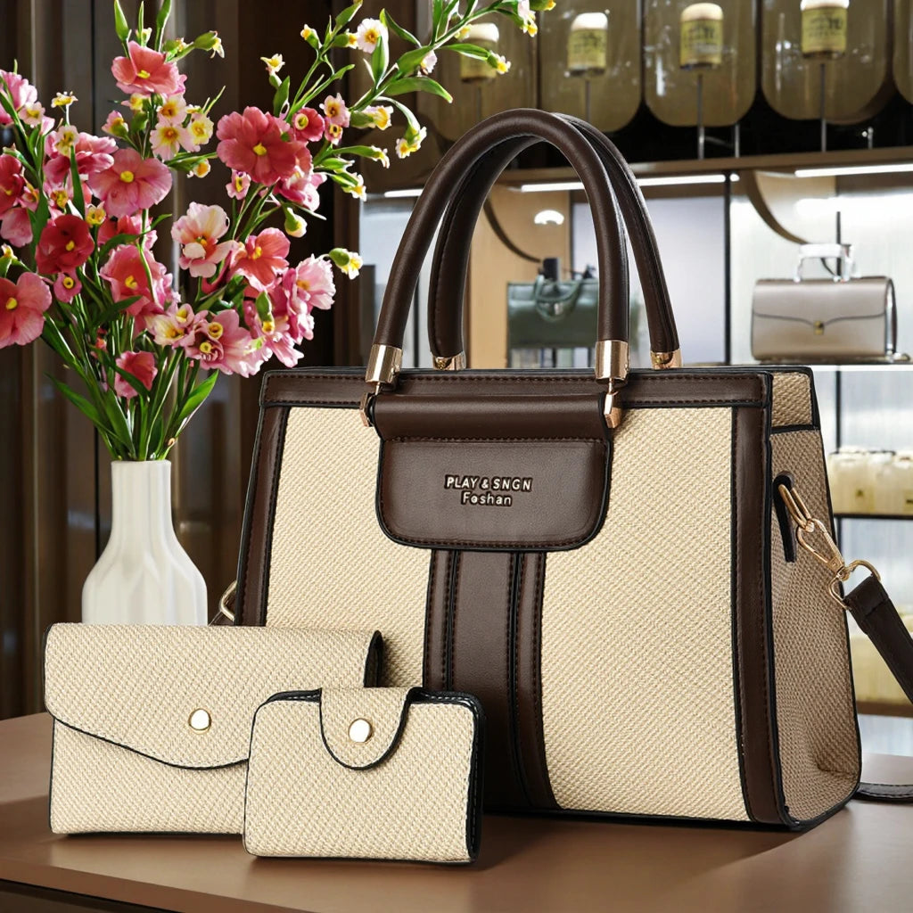 The Everyday Bag & Wallet Set in beige and brown