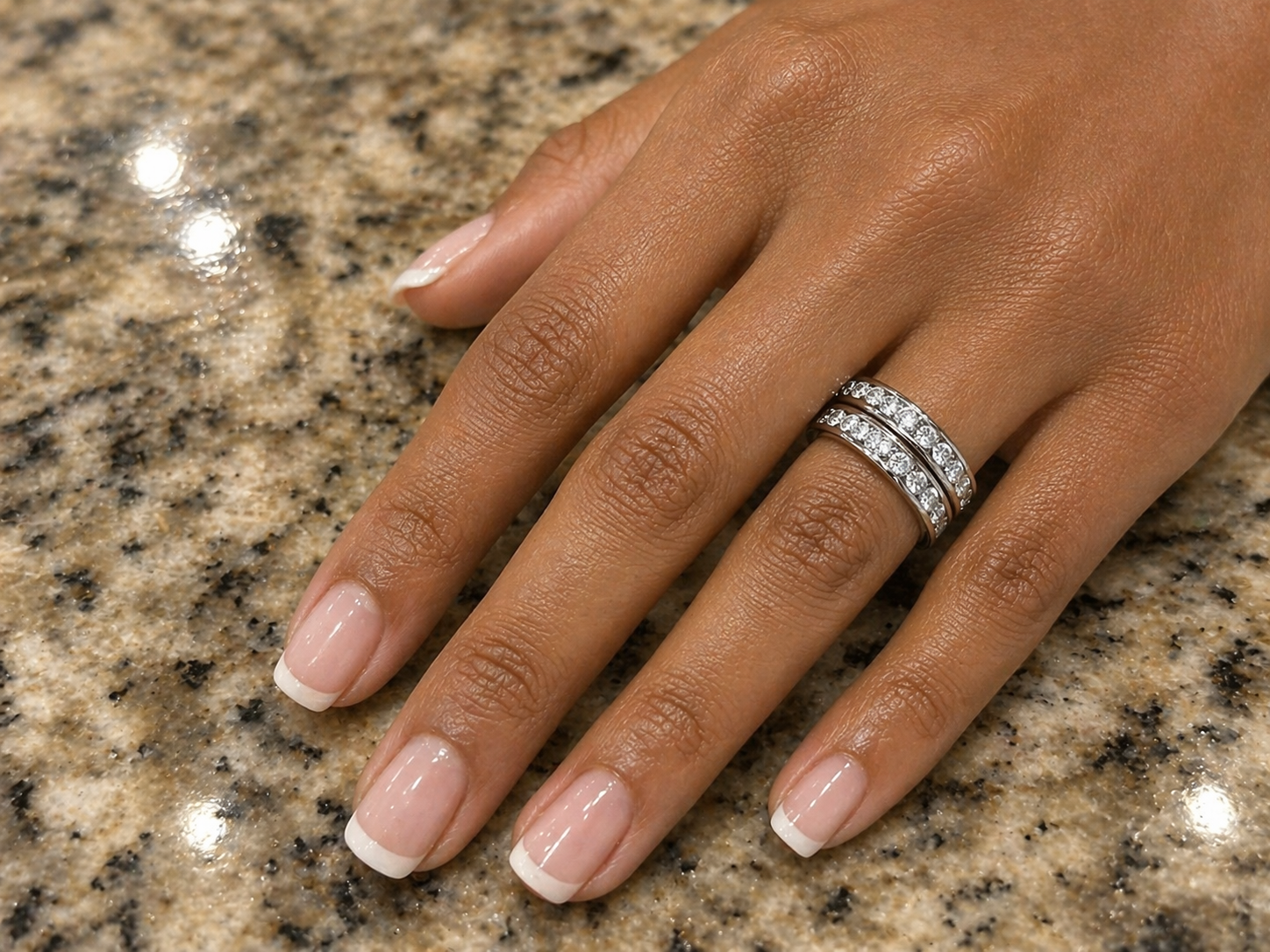 diamond channel bands worn on hand showing real life fit and scale