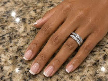 diamond channel bands worn on hand showing real life fit and scale